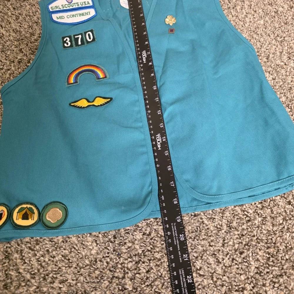 Vintage‎ Girl Scouts Uniform Vest Girls Large Blue Teal Patches 14-16 2000s